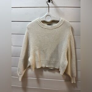 JUDITH & CHARLES Cream Cropped Knit Sweater Estimated Size M/L